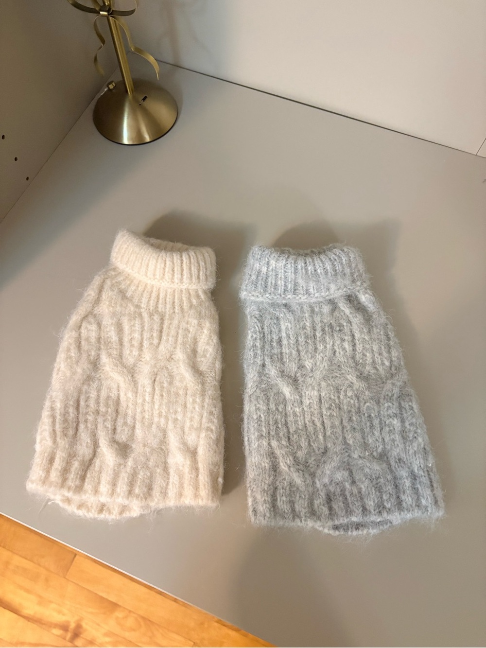 H&M XXS Dog Cable Knit Turtleneck Sweaters - Cream & Light Gray